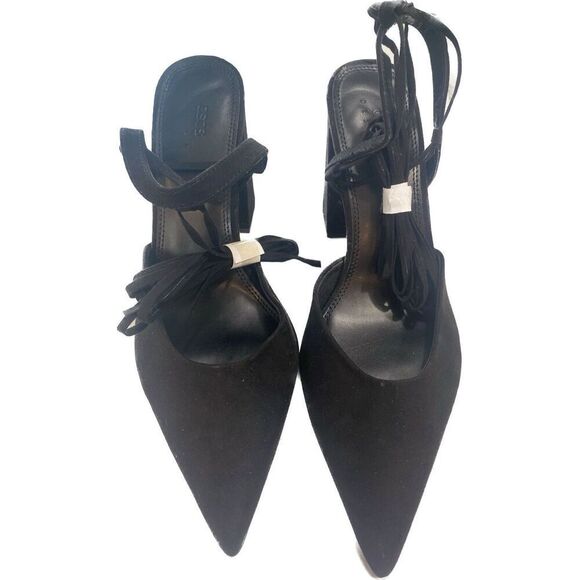 ASOS DESIGN  Panda Pointed Toe Leg Tie Block Heels  Black Size Womens Size US 10 - Picture 1 of 11